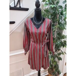 Speed Control Women Multicolor Striped Polyester V-Neck Knee Length Dress Medium